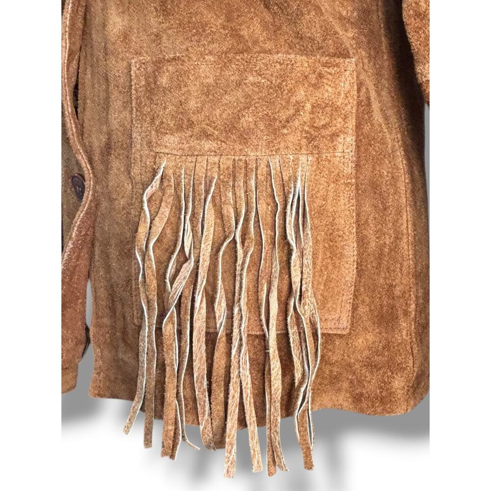 Vintage Tan Suede Leather Fringe Jacket Western Boho Cowgirl Leather Coat Small - Picture 3 of 9